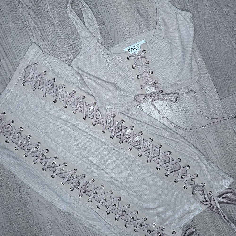 House of CB | Pink/Nude Skirt and Top Set | Size XS